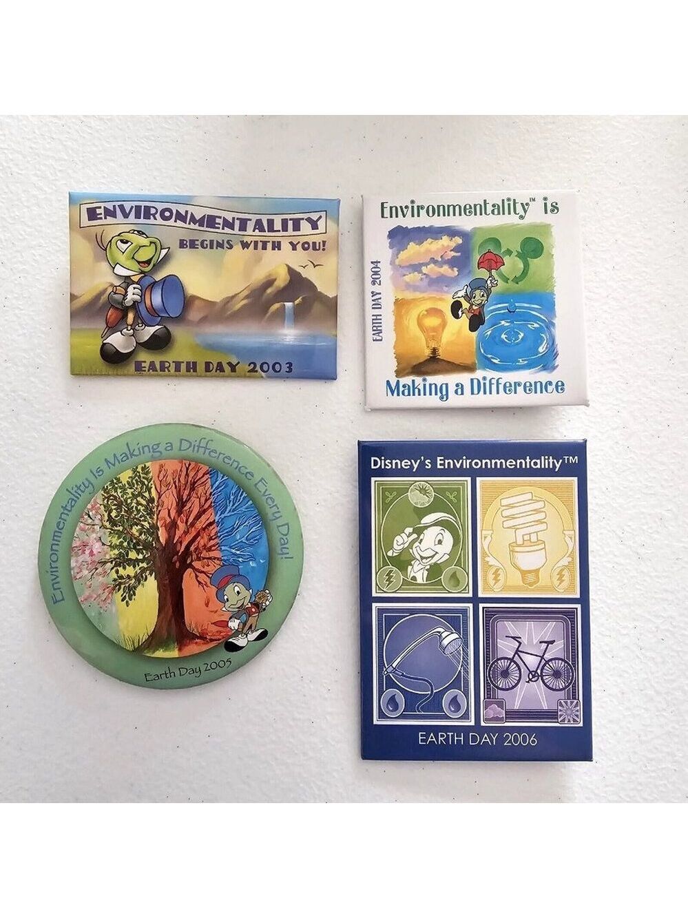 BUNDLE Disney Jiminy Cricket Earth Day 2003 - 2006 Environmentality Pin Back